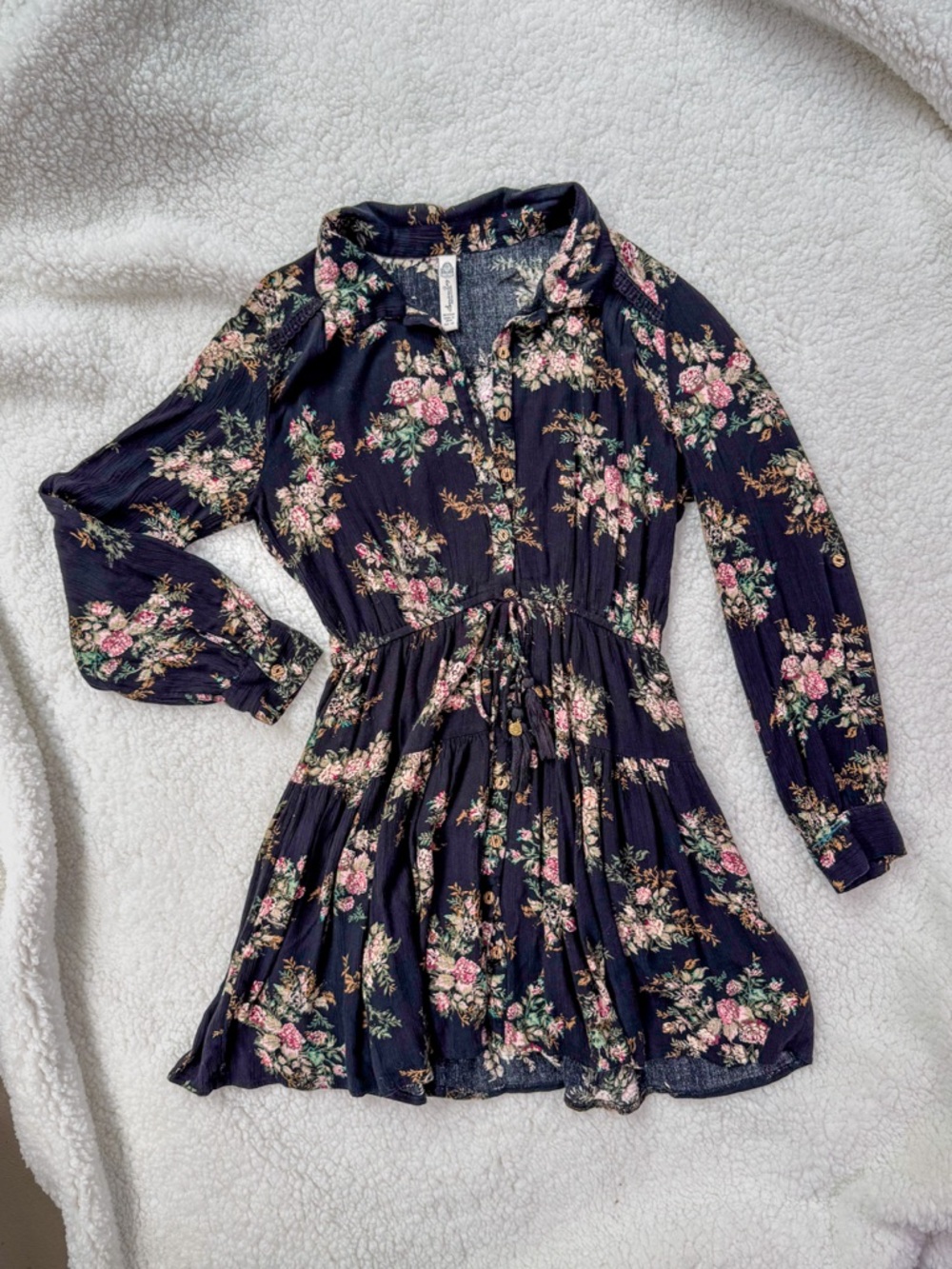 American Rag Floral Boho Mini Dress XS Long Sleeve